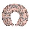 Ambesonne Eiffel Travel Pillow Neck Rest, Retro Bicycles Coffee Heart Balloons French Landmark Swirls, Memory Foam Traveling Accessory for Airplane and Car, 12", Salmon White view 1