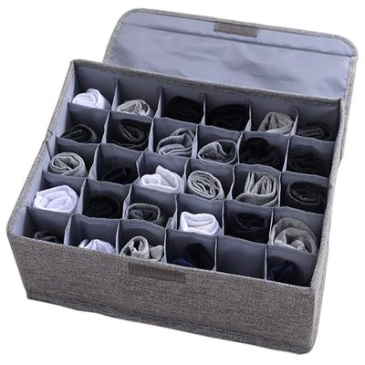 AARAINBOW Underwear Socks Ties Storage Organizer with Lids Foldable Closet Drawer Organizer 30 Cells, Fabric Wardrobe Divider Storage Box for Scarves and Lingerie (30 Cell, Gray)