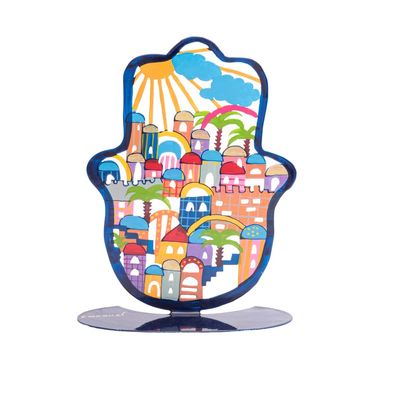 Yair Emanuel Standing Hamsa - Colorful Laser Cut Jerusalem Design Stand Alone Hamsa (Large) | SHL-3