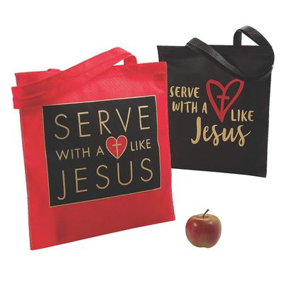 Fun Express SERVE WITH A HEART LIKE JESUS TOTE BAGS - Apparel Accessories - 12 Pieces