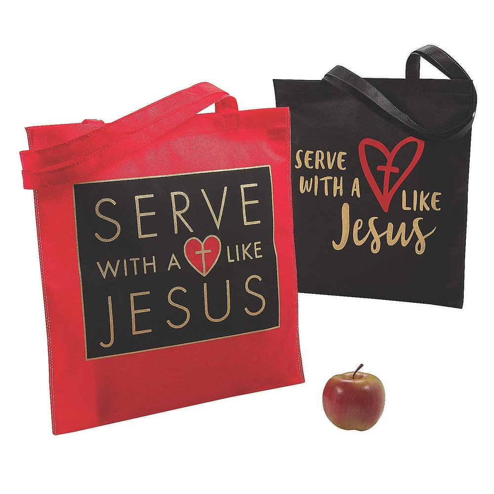 Fun Express SERVE WITH A HEART LIKE JESUS TOTE BAGS - Apparel Accessories - 12 Pieces