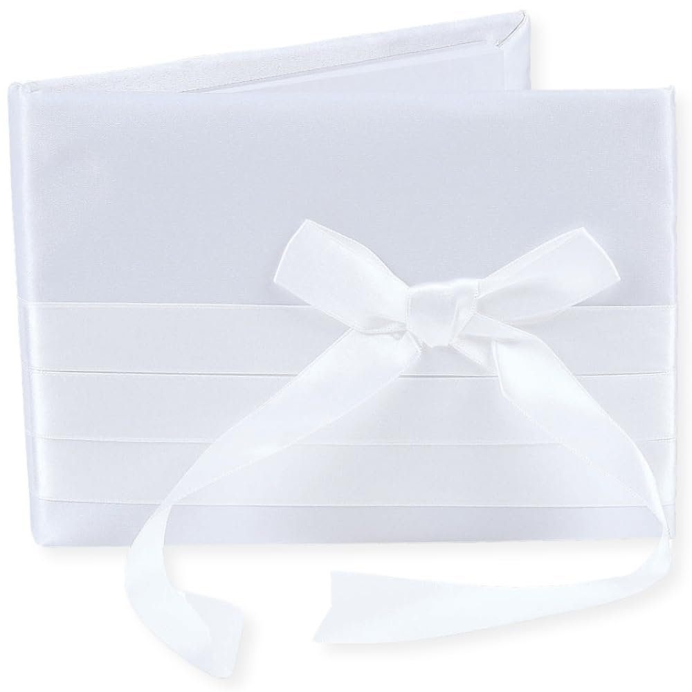 Fun Express Ribbon Trim Wedding Guest Book Elegant Home Decor for Weddings Receptions and Special Events Classic Design with Decorative Ribbon Perfect for Guest Signatures 1 Piece