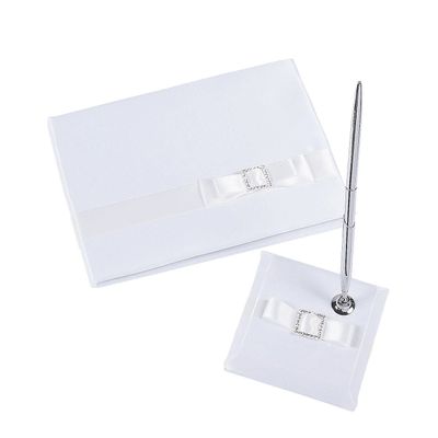 Fun Express Bow Buckle Wedding Guest Book & Pen Set - Elegant Wedding Decor for Guest Signatures Bridal Showers Receptions & Special Occasions - Perfect for Elegant Celebrations - 2 Pieces