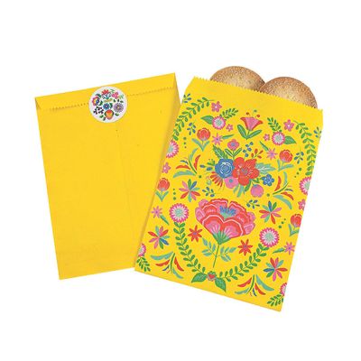 Fun Express FIESTA FLORAL BRIGHT TREAT BAG - Party Supplies - 12 Pieces