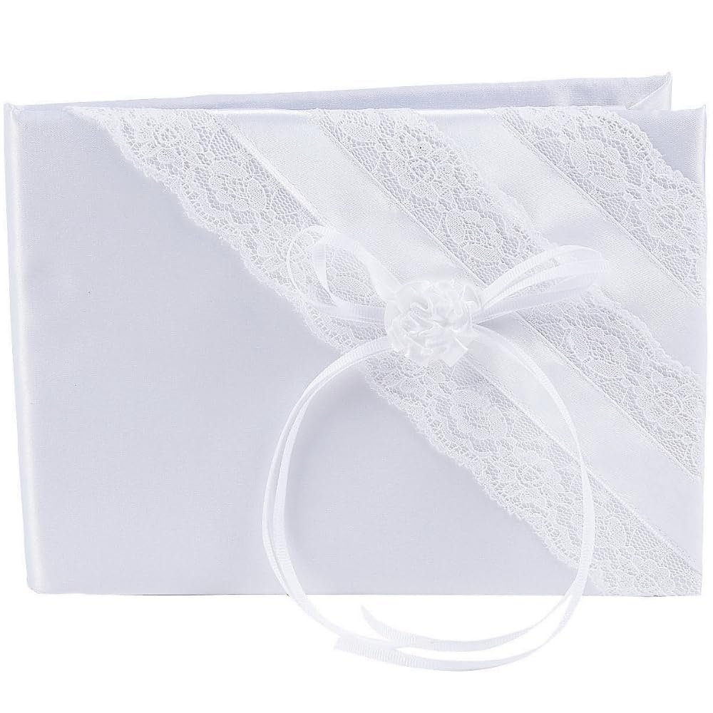 Fun Express White Lace Wedding Guest Book Elegant Home Decor Beautiful Intricate Lace Design Perfect for Capturing Wedding Memories Ideal for Receptions Special Occasions Celebrations 1 Piece