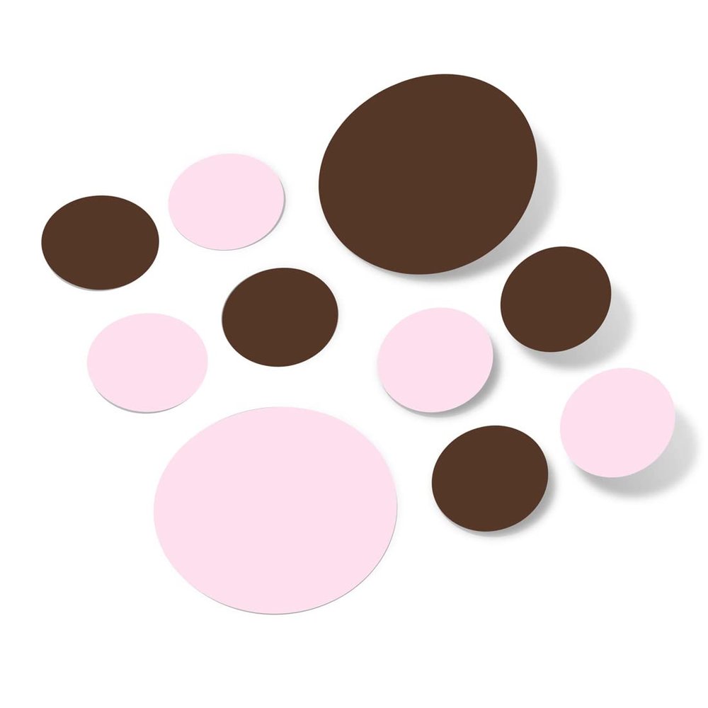 Baby Pink/Chocolate Brown Vinyl Wall Stickers - 2 & 4 inch Circles (60 Decals)