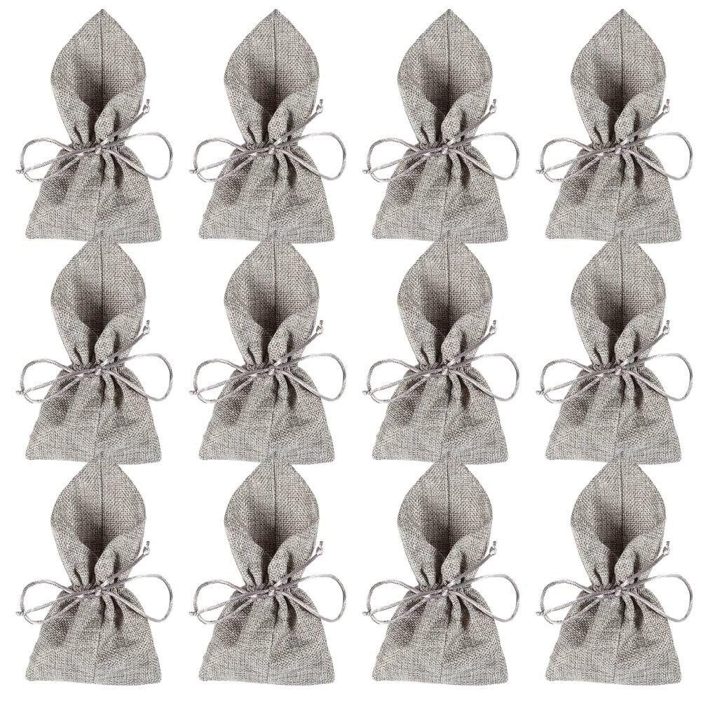 Fun Express Grey Fabric Favor Bags Elegant Reusable Gift Bags Weddings Baby Showers Parties Birthday Special Occasions Soft Durable Versatile Stylish Candy Small Gifts Favors 4" x 6" 12 Pieces
