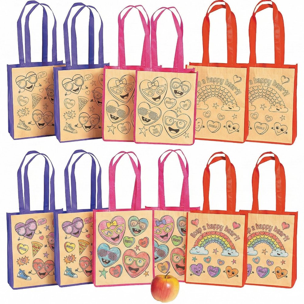 Color Your Own Valentine Craft Tote Bags - Crafts for Kids and Fun Home Activities