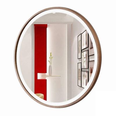 Round Mirror with LED Light Bathroom Mirror Makeup Mirror Illuminated Mirror Wooden Frame, Waterproof Light Strip (Color : Silver, Size : Diameter 60cm(24inches))