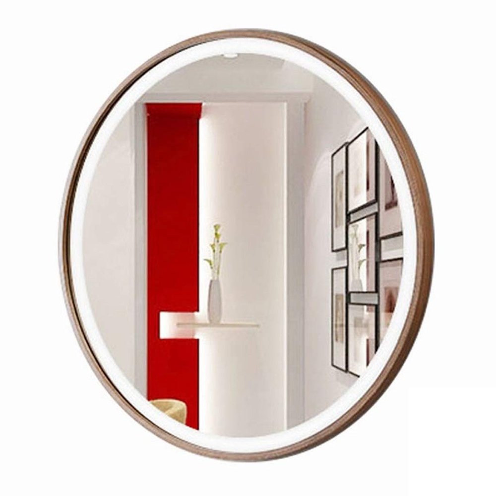 Round Mirror with LED Light Bathroom Mirror Makeup Mirror Illuminated Mirror Wooden Frame, Waterproof Light Strip (Color : Silver, Size : Diameter 60cm(24inches))
