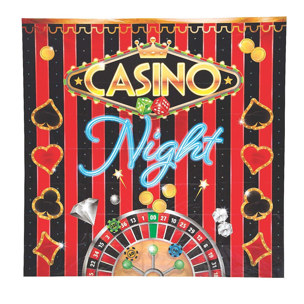 Fun Express Casino Night Backdrop Banner - Perfect Party Decor for Casino Themed Events Poker Nights or Las Vegas Inspired Celebrations - Great for Creating an Exciting Atmosphere - 1 Piece
