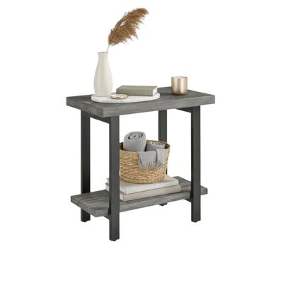 Alaterre Furniture Pomona Metal and Wood 2-Tier End Table, Living Room Furniture, Rustic, Natural Finish with Solid Wood, 2 Shelves in Slate Gray