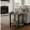 Alaterre Furniture Pomona Metal and Wood 2-Tier End Table, Living Room Furniture, Rustic, Natural Finish with Solid Wood, 2 Shelves in Slate Gray view 2