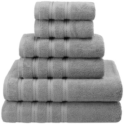 American Soft Linen 100% Carde Cotton 6 Piece Towel Set, 590 GSM Heavy Weight Soft Absorbent Turkish Towels for Bathroom, Cool Grey