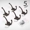 Ambipolar 5-Pack TriLeg Coat Hooks. Wall Mounted, Heavy Duty Decorative Black Wall Hooks for Mudroom, Hat Rack, Purse Hooks. Cast Iron Decorative Antique Black Hooks view 2