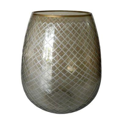 A&B Home Cross-Cut Pattern Glass Candle Holder with Metallic Gold Rim Brown