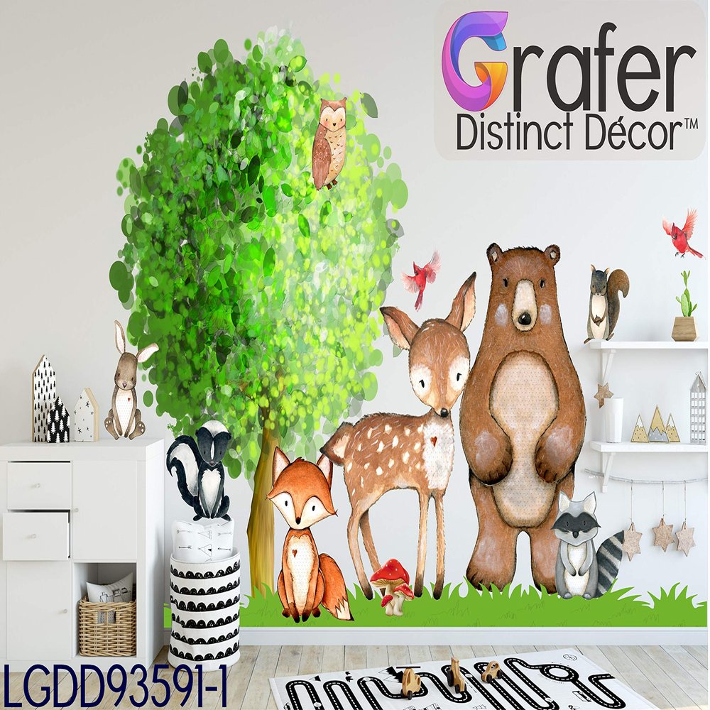 Woodland Nursery Wall Decor, Fruit tree decal, Fox Decal, Baby Shower Gift, Deer Bunny Raccoon Owl Decal, Baby decals, Safari Nursery Decor