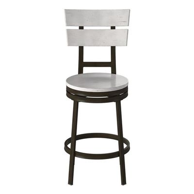 American Woodcrafters Colson Distressed White Metal Swivel Counter Barstool