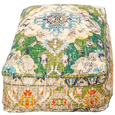 Mandala Life ART Moroccan Pouf Ottoman Cover Green Square Meditation Pillow Case Boho Room Dcor Moroccan Seating Area Perfect for Living Room, Bedroom, Nursary or Children Room Cotton 24x8 Unstuffed