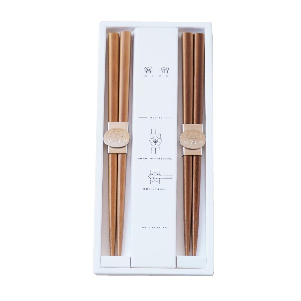 Takamura Metal Chopstick Holder, Pair Gift, Silver x Mocha & Brown Daruma