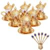 Alisveristime Handmade Turkish Tea Glass Set - Traditional Turkish Motifs, Set of 6 with Lids and Bonus Tea Spoons (Gold) view 1