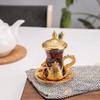 Alisveristime Handmade Turkish Tea Glass Set - Traditional Turkish Motifs, Set of 6 with Lids and Bonus Tea Spoons (Gold) view 2