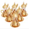 Alisveristime Handmade Turkish Tea Glass Set - Traditional Turkish Motifs, Set of 6 with Lids and Bonus Tea Spoons (Gold) view 3