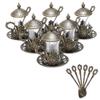 Alisveristime Handmade Turkish Tea Glass Set - Traditional Turkish Motifs, Set of 6 with Lids and Bonus Tea Spoons (Autentic Green) view 1