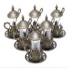 Alisveristime Handmade Turkish Tea Glass Set - Traditional Turkish Motifs, Set of 6 with Lids and Bonus Tea Spoons (Autentic Green) view 3