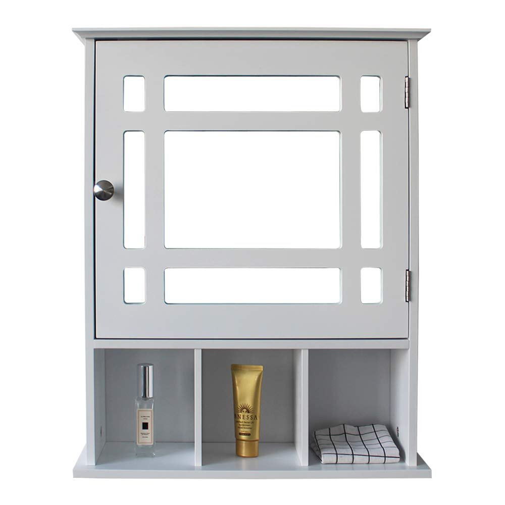 Bathroom Wall Cabinet Wooden Medicine Storage Wall Mounted Hanging Shelf Storage Organizer with one Door and 3 Compartment.