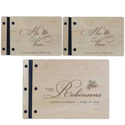 LifeSong Milestones Personalized Wedding Marriage Vow 3 Piece Guest Books - Husband and Wife Marriage Celebration, Custom Engraved Wooden Signature Registry Guest Book Design F (Maple)
