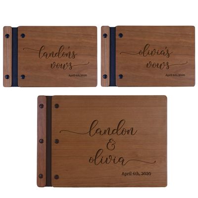 LifeSong Milestones Personalized Wedding Marriage Vow 3 Piece Guest Books - Husband and Wife Marriage Celebration, Custom Engraved Wooden Signature Registry Guest Book Design B (Cherry)