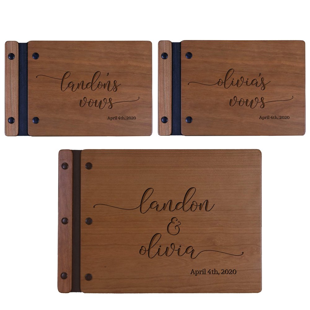 LifeSong Milestones Personalized Wedding Marriage Vow 3 Piece Guest Books - Husband and Wife Marriage Celebration, Custom Engraved Wooden Signature Registry Guest Book Design B (Cherry)