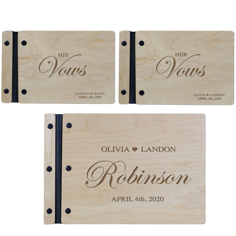 LifeSong Milestones Personalized Wedding Marriage Vow 3 Piece Guest Books - Husband and Wife Marriage Celebration, Custom Engraved Wooden Signature Registry Guest Book Design C (Maple)