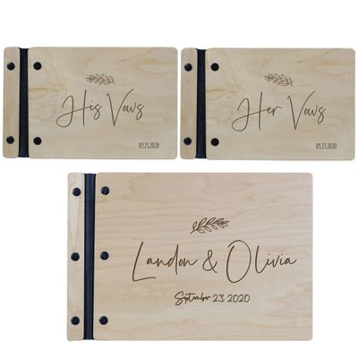 LifeSong Milestones Personalized Wedding Marriage Vow 3 Piece Guest Books - Husband and Wife Marriage Celebration, Custom Engraved Wooden Signature Registry Guest Book Design E (Maple)