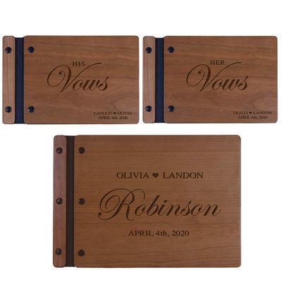 LifeSong Milestones Personalized Wedding Marriage Vow 3 Piece Guest Books - Husband and Wife Marriage Celebration, Custom Engraved Wooden Signature Registry Guest Book Design C (Cherry)