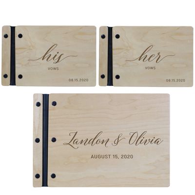 LifeSong Milestones Personalized Wedding Marriage Vow 3 Piece Guest Books - Husband and Wife Marriage Celebration, Custom Engraved Wooden Signature Registry Guest Book Design D (Maple)