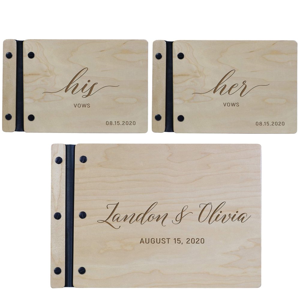 LifeSong Milestones Personalized Wedding Marriage Vow 3 Piece Guest Books - Husband and Wife Marriage Celebration, Custom Engraved Wooden Signature Registry Guest Book Design D (Maple)