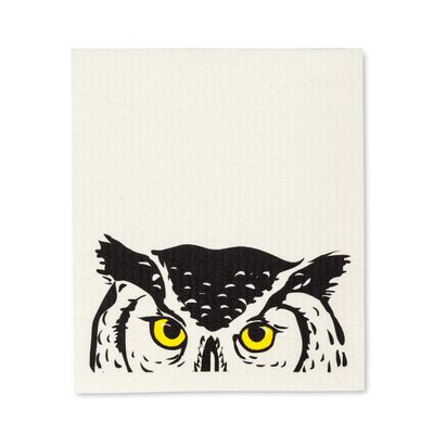 Abbott Collection 84-ASD-AB-42 S/2 Peeking Owl Dish Cloth, 6.5x8 inches L, Ivory/Black