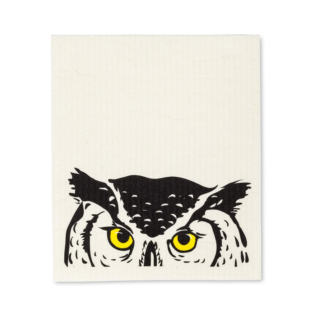 Abbott Collection 84-ASD-AB-42 S/2 Peeking Owl Dish Cloth, 6.5x8 inches L, Ivory/Black