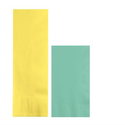 Converting Paper Bulk Party Napkin Bundle, 100 Light Yellow Dinner and 200 Mimosa Yellow Beverage/Cocktail Paper Napkins, Box of 300 Napkins