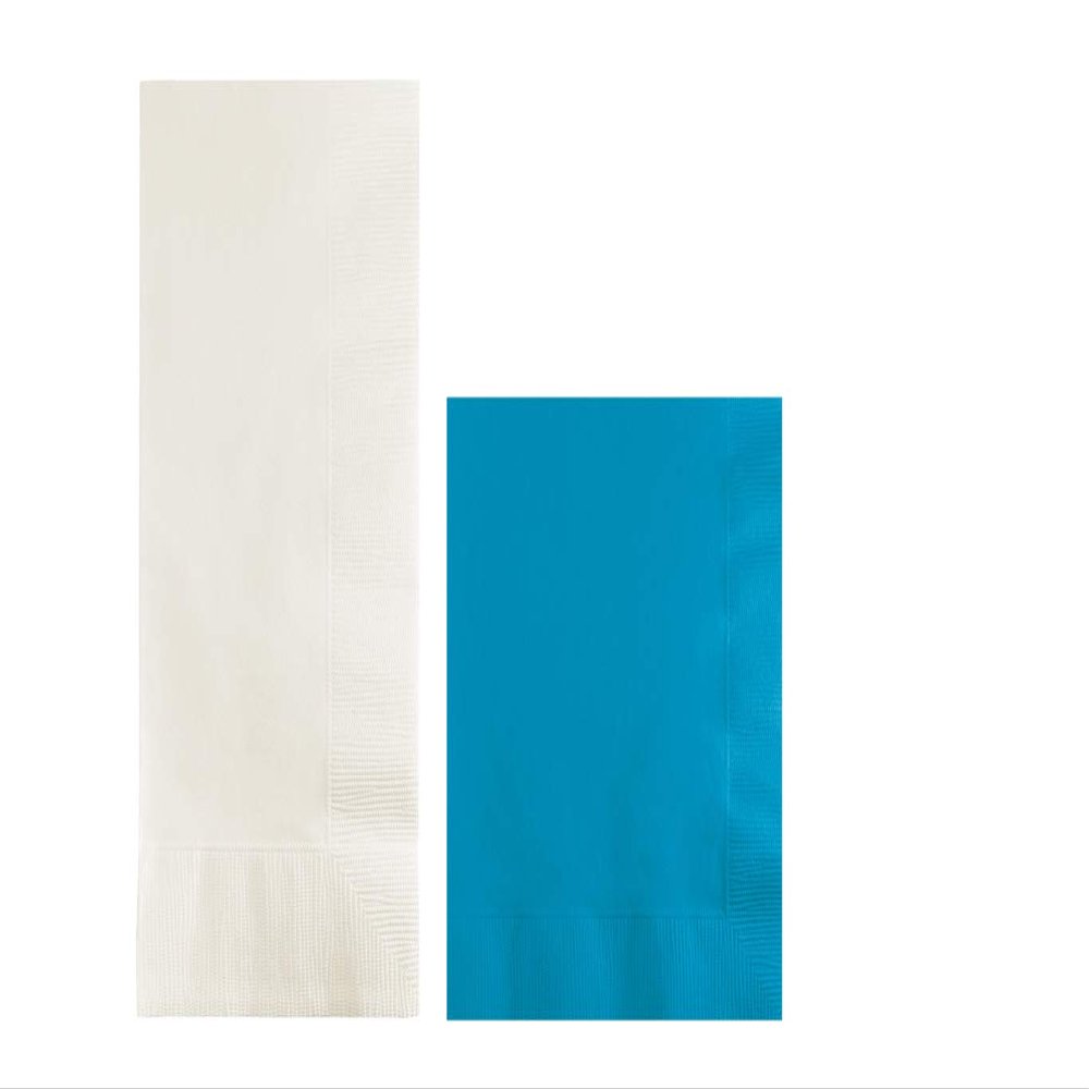 Converting Paper Bulk Party Napkin Bundle, 100 White Dinner and 200 Turquoise Blue Beverage/Cocktail Paper Napkins, Box of 300 Napkins