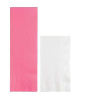 Converting Paper Bulk Party Napkin Bundle, 100 Candy Pink Dinner and 200 White Beverage/Cocktail Paper Napkins, Box of 300 Napkins