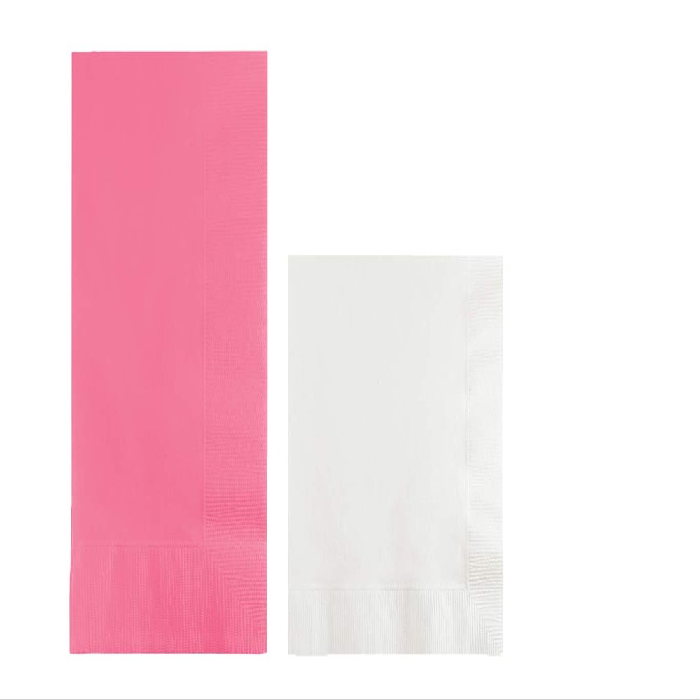 Converting Paper Bulk Party Napkin Bundle, 100 Candy Pink Dinner and 200 White Beverage/Cocktail Paper Napkins, Box of 300 Napkins