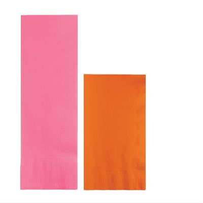 Converting Paper Bulk Party Napkin Bundle, 100 Candy Pink Dinner and 200 Sunkiss Orange Beverage/Cocktail Paper Napkins, Box of 300 Napkins