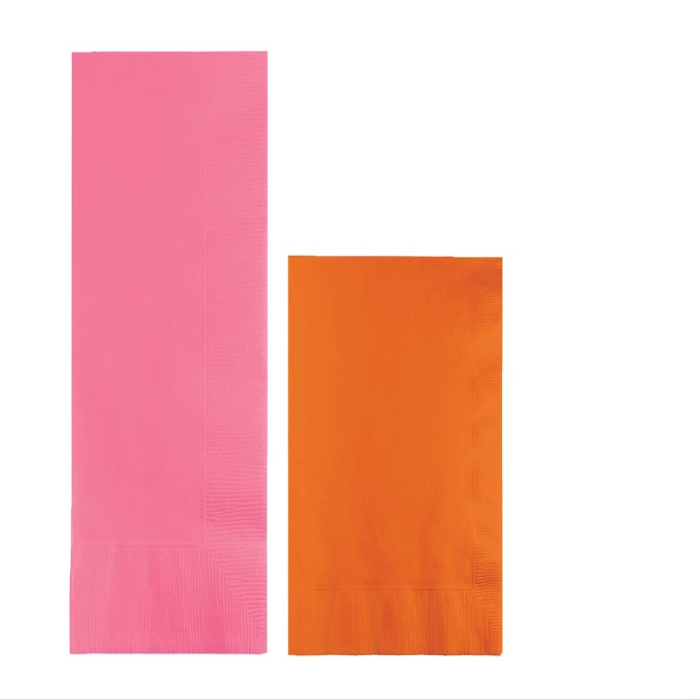 Converting Paper Bulk Party Napkin Bundle, 100 Candy Pink Dinner and 200 Sunkiss Orange Beverage/Cocktail Paper Napkins, Box of 300 Napkins