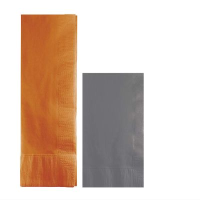 Converting Paper Bulk Party Napkin Bundle, 100 Pumpkin Spice Dinner and 200 Gray Beverage/Cocktail Paper Napkins, Box of 300 Napkins