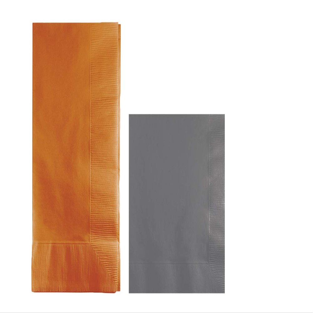 Converting Paper Bulk Party Napkin Bundle, 100 Pumpkin Spice Dinner and 200 Gray Beverage/Cocktail Paper Napkins, Box of 300 Napkins