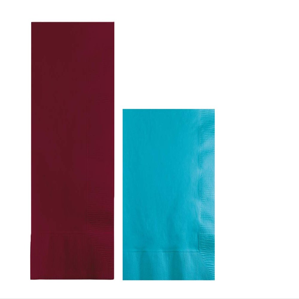 Converting Paper Bulk Party Napkin Bundle, 100 Burgundy Dinner and 200 Bermuda Blue Beverage/Cocktail Paper Napkins, Box of 300 Napkins
