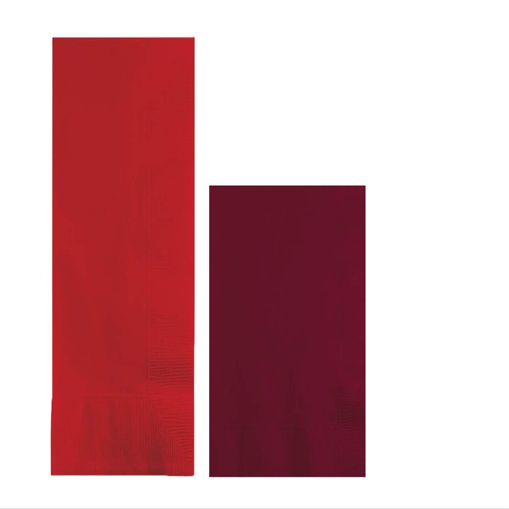 Converting Paper Bulk Party Napkin Bundle, 100 Red Dinner and 200 Burgundy Beverage/Cocktail Paper Napkins, Box of 300 Napkins